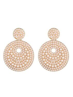 Gold Pearl Round Disc Drop Elegant Earrings
